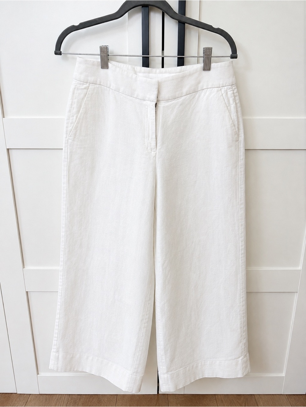 Loft Fashion White Wide-Leg Linen-Blend Pants